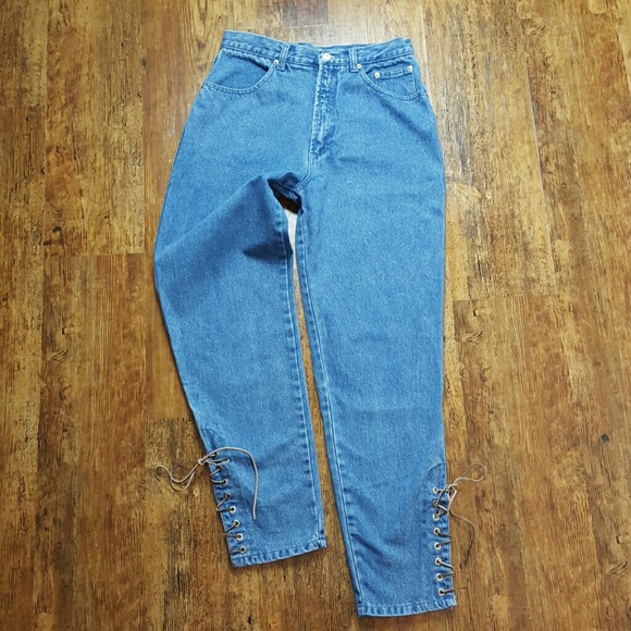 SOLD Vintage Stefano Leather Lace-up Boho Mom Jeans - Picture 2 of 8